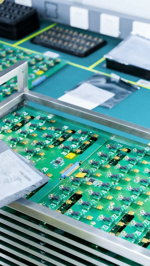 Engineer testing electronic industrial equipment