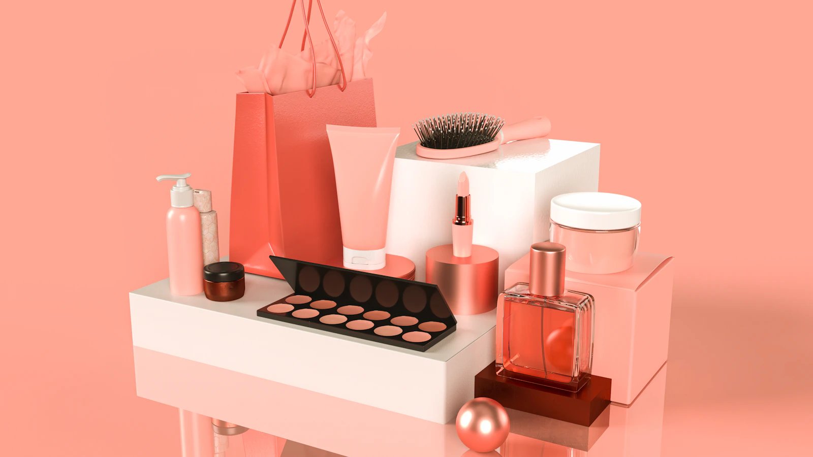 a table topped with a bunch of different types of cosmetics