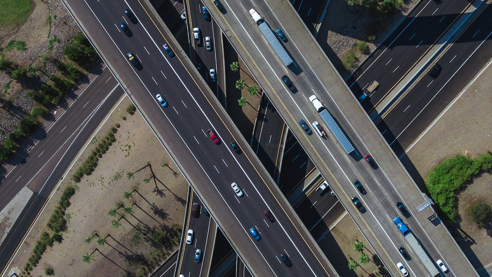 high-angle photo of road with vehicles